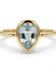 Bezel Set Pear Cut Aquamarine Ring in 14k Gold - Melt'm Jewelry