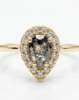 pear salt and pepper diamond ring 14k gold halo engagement ring