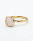 Cushion Cut Rose Quartz Ring 10k Gold, Bezel Set Solitaire Engagement Ring