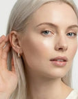 Lab Grown Diamond Huggie Hoop Earrings 14k Gold, 2mm Diamond Trio Hoops