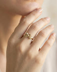 botanical flower ring in solid 14k gold, leaf bouquet ring delicate nature inspired jewelry for women