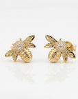 14k Gold Diamond Bumble Bee Earrings – Minimal Honey Bee Studs (SINGLE OR PAIR) - Melt'm Jewelry