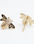 14k Gold Diamond Bumble Bee Earrings – Minimal Honey Bee Studs (SINGLE OR PAIR) - Melt'm Jewelry