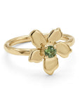 14k solid gold flower gemstone ring cherry blossom style with multi color birthstones close up detail