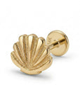 mini seashell stud earrings 14k gold flat back internally threaded cartilage piercing jewelry