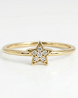 Natural diamond star ring in 14k gold with dainty pave diamonds, minimalist celestial stacking ring, delicate gold star ring gift for mom or everyday wear