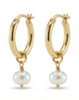 Gold filled hoop earrings with freshwater pearl drop, minimalist pearl hoop earrings, June birthstone jewelry, elegant bridal earrings gift for her
