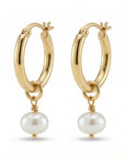 Rose Gold Dangle Hoops with Pearl, Pearl Hoop Earrings - Melt'm Jewelry