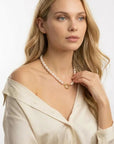 Freshwater Pearl Toggle Necklace 10 - 12mm, Hammered Gold Filled Clasp, Handmade Statement Pearl Necklace, Mother’s Day Gift for Her - Melt'm Jewelry