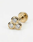 Tiny trinity CZ labret stud in 14k solid gold with trio bezel setting flat back cartilage earring