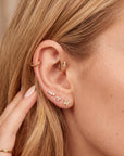 Three CZ Diamond Threaded Labret Studs Earrings 14k Solid Gold (SINGLE)