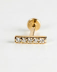 14k solid gold CZ bar flat back earrings, internally threaded tragus stud, minimalist helix piercing jewelry