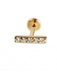 14k Solid Gold CZ Bar Flat Back Earrings, Internally Threaded Earrings Studs (SINGLE or PAIR)