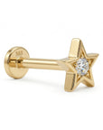 Cz Mini Star Earring 14k Solid Gold, Internally Threaded Flat Back Cartilage Earring