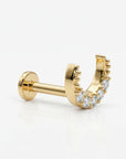 Cz Crescent Moon Earring 14k Solid Gold, Internally Threaded Flat Back Cartilage Earring