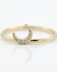 Genuine Diamond Crescent Moon Ring in 14k Gold