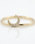 Genuine Diamond Crescent Moon Ring in 14k Gold