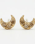 Champagne Diamond Crescent Moon Earrings 14k Solid Gold, Tiny Sailor Moon Studs, Celestial Jewelry Gift (Pair)
