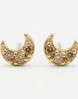 Champagne Diamond Crescent Moon Earrings 14k Solid Gold, Tiny Sailor Moon Studs, Celestial Jewelry Gift (Pair)