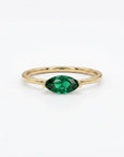 Marquise Lab Grown Emerald Ring 14k Gold, East West Emerald Ring, Minimalist Gold Ring - Melt'm Jewelry