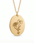 Birth Flower Bouquet Oval Disc Necklace, Combined Family Birth Flower Necklace