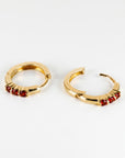 Garnet Huggie Hoop Earrings 14k Gold, Bridal Garnet Hoop Earrings