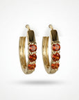 Garnet Huggie Hoop Earrings 14k Gold, Bridal Garnet Hoop Earrings