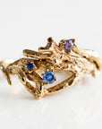 Sapphire Twig Ring 14k Solid Gold – Branch Ring with Colorful Blue and Lilac Sapphires, Nature Inspired Botanical Handmade Ring