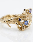 Sapphire Twig Ring 14k Solid Gold – Branch Ring with Colorful Blue and Lilac Sapphires, Nature Inspired Botanical Handmade Ring