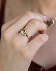Three Stone Diamond Engagement Ring 14k Gold, Chevron Stacking Bridal Ring, Curved Dainty Wedding Band - Melt'm Jewelry