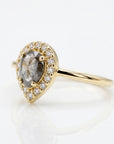 Pear Salt and Pepper Diamond Ring 14k Gold – Rose Cut Black Diamond Halo Ring, Unique Engagement Ring, Anniversary Gift