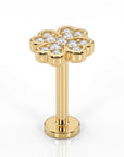 Four Leaf Clover Cz Flat Back Stud 14k Solid Gold, Luck Symbol Stack Earring