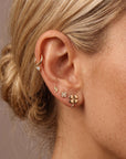 Four Leaf Clover Cz Flat Back Stud 14k Solid Gold, Luck Symbol Stack Earring