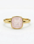 Cushion Cut Rose Quartz Ring 10k Gold, Bezel Set Solitaire Engagement Ring