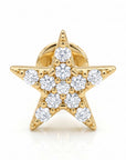 CZ Diamond Star Earring 14k Solid Gold, Internally Threaded Flat Back Earring (SINGLE)