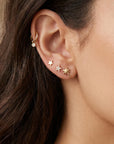 CZ Diamond Star Earring 14k Solid Gold, Internally Threaded Flat Back Earring (SINGLE)