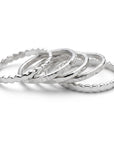 Stackable Ring Set of Five Hammered and Textured Silver Rings
