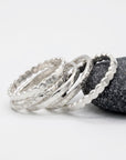 Stackable Ring Set of Five Hammered and Textured Silver Rings