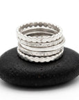 Stackable Ring Set of Five Hammered and Textured Silver Rings