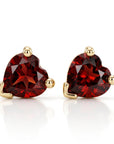 Garnet Heart Stud Earrings 14k Gold