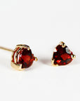 Garnet Heart Stud Earrings 14k Gold