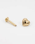 Heart Flat Back Earrings 14k Solid Gold (SINGLE or PAIR)