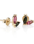 Pink Tourmaline & Green Tourmaline Earrings 14k Solid Gold