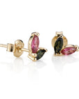 Pink Tourmaline & Green Tourmaline Earrings 14k Solid Gold