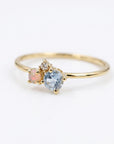Dainty Aquamarine Opal and Diamond Cluster Ring