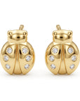 Diamond Lady Bug Stud Earrings in 14k Gold