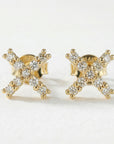 X Diamond Earrings 14k Yellow Gold, Minimalist Pave Diamond Earrings,