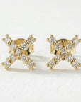 Diamond X Stud Earrings in 14k Yellow Gold - Melt'm Jewelry