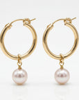 Rose Gold Dangle Hoops with Pearl, Pearl Hoop Earrings - Melt'm Jewelry