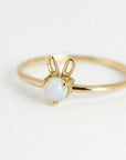 October Birthstone Bunny Ring 14k Gold - Opal or Pink Tourmaline